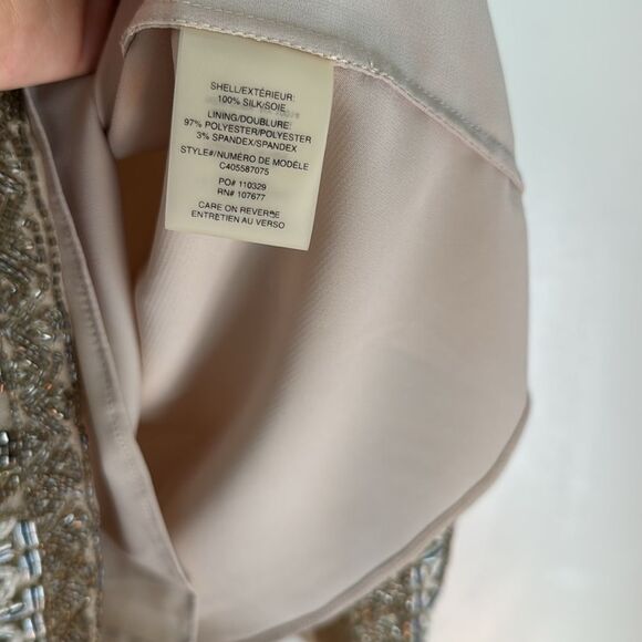 Alice & Olivia Silk Cream Natural Beaded Sheath Dress Knee Length NWT Size 10 - Picture 6 of 9